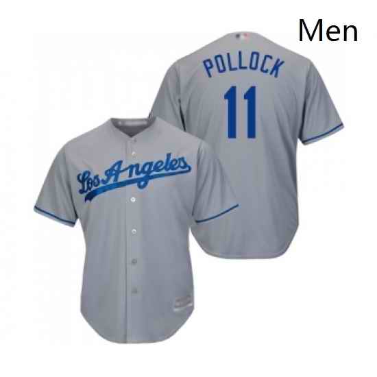 Mens Los Angeles Dodgers 11 A J Pollock Replica Grey Road Cool Base Baseball Jersey